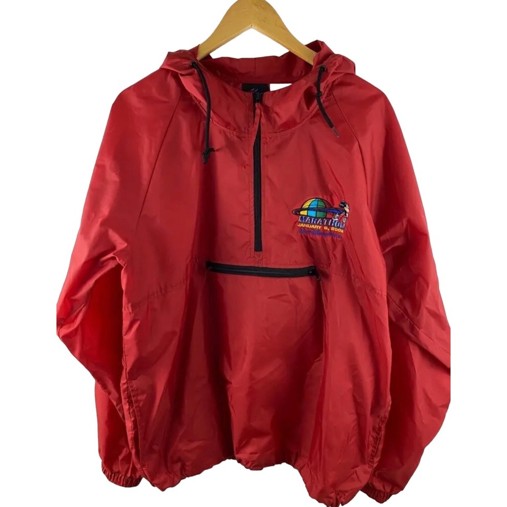 2002 Disney Sport Vintage‎  Hooded Windbreaker Jacket Red Large Men's